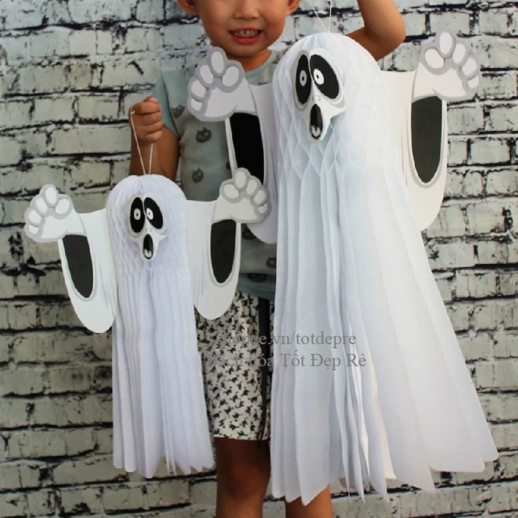 Đèn lồng giấy xếp Dây treo trang trí halloween hình phù thủy, con dơi, ma treo