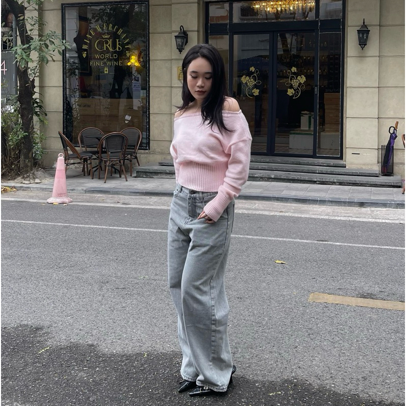 Áo len hồng trễ vai mỏng BABY PINK SWEATER | BigBuy360 - bigbuy360.vn