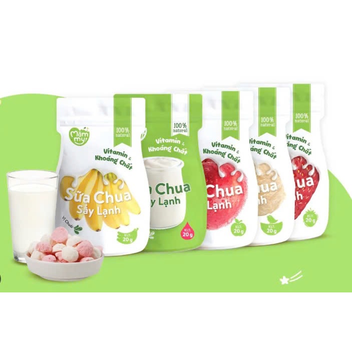 Sữa chua khô sấy lạnh Mămmy 5 vị:Tổ yến,Táo,Dâu,Chuối và Nguyên bản,bổ sung vitamin bé từ 6 tháng tuổi