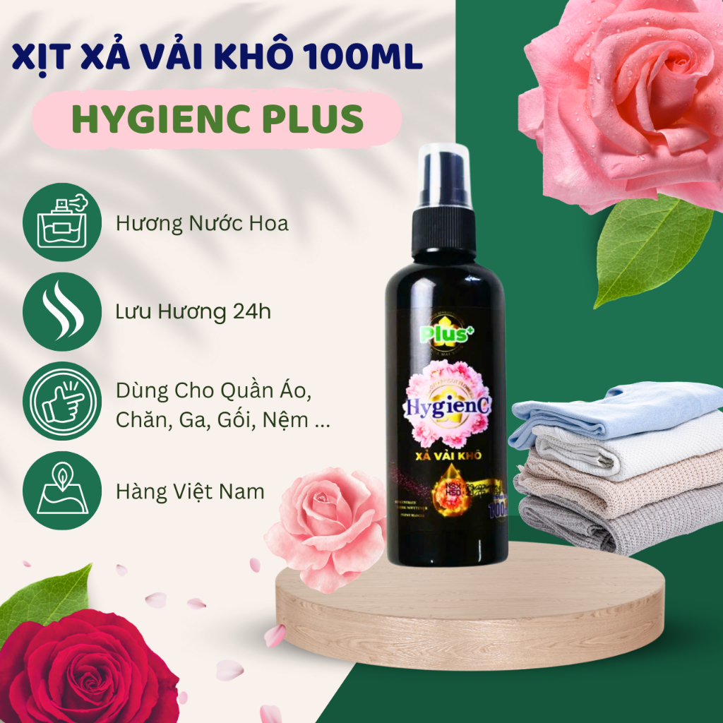 Ảnh Chai Xịt Xả Vải Dạng Khô HygienC Plus 100ml/Chai Lưu Hương 24H - Xịt Thơm Quần Áo 4