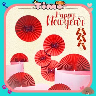 Quạt Giấy Trang Trí Tết Giấy Đỏ To 2025 Decor Nhà Cửa Gấp Xếp Timo QT87