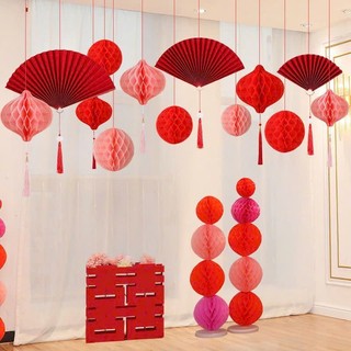 Quạt Giấy Trang Trí Tết Giấy Đỏ To 2025 Decor Nhà Cửa Gấp Xếp Timo QT87