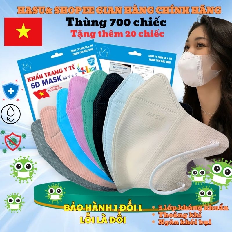 [ Thùng 700 Chiếc ] Khẩu Trang 5D HASU 3 Lớp Kháng Khuẩn Chống Tia UV ...