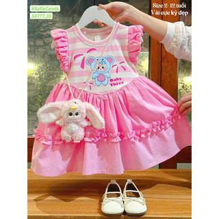 [XẢ 30-45kg] Đầm Baby Three tay tiên hồng dễ thương phong cách Hàn Quốc Sofia