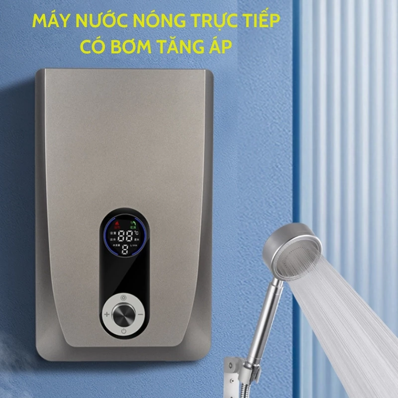 Máy nước nóng trực tiếp có bơm trợ lực màu xám, Bình nóng lạnh trực tiếp làm nóng nhanh, tặng phụ kiện BH 12 tháng — ảnh 1
