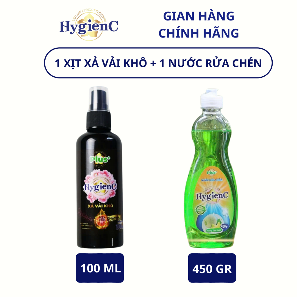 Ảnh Combo 2: 1 Chai Xịt Xả Vải Khô 100ml + 1 Chai Nước Rửa Chén 400gr - HygienC Plus 1