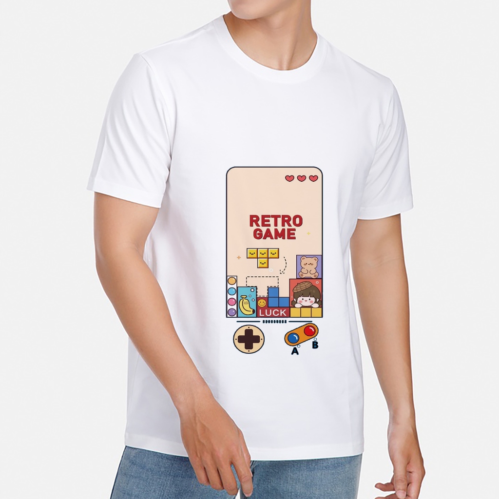Áo thun trắng in hình Retro Game co dãn thấm hút mồ hôi size 40-100kg form rộng Basetee Unisex