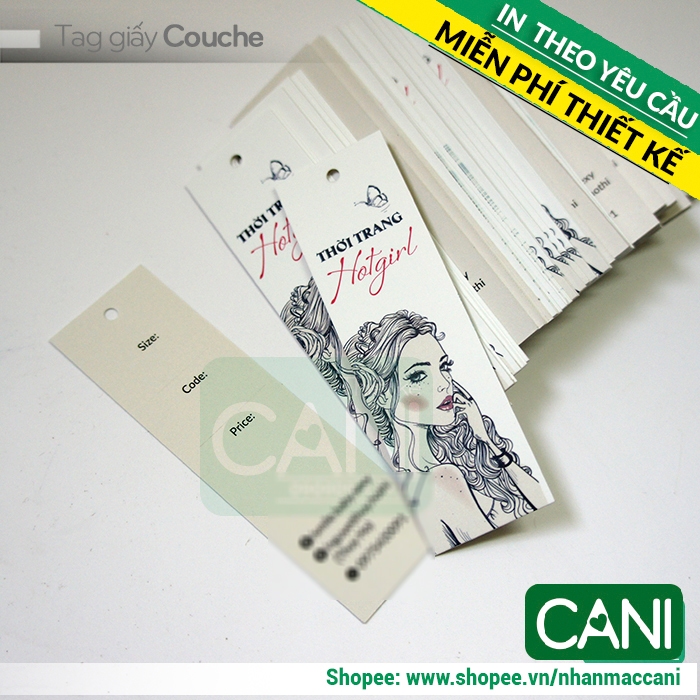 1000c In theo yêu cầu Tag giấy que dài 2.5 x 8.5cm - Tem Nhãn giấy treo quần áo