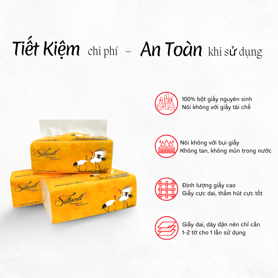 Giấy rút đa năng Silkwell SẾU Thùng 9 gói 100 tờ 2 lớp siêu dai, chất giấy xốp không mủn khi gặp nước