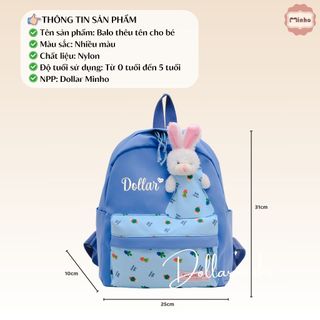 Balo THÊU TÊN cho bé đi học mẫu giáo, từ 0 đến 5 tuổi, phong cách Hàn Quốc, đựng đồ dùng