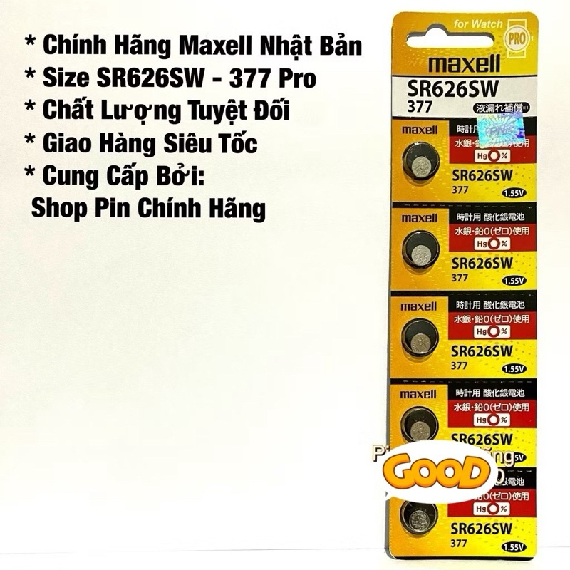 Pin Đồng Hồ Maxell SR626SW - 377 PRO Vỉ 5 Viên Hàng Chính Hãng Made in ...