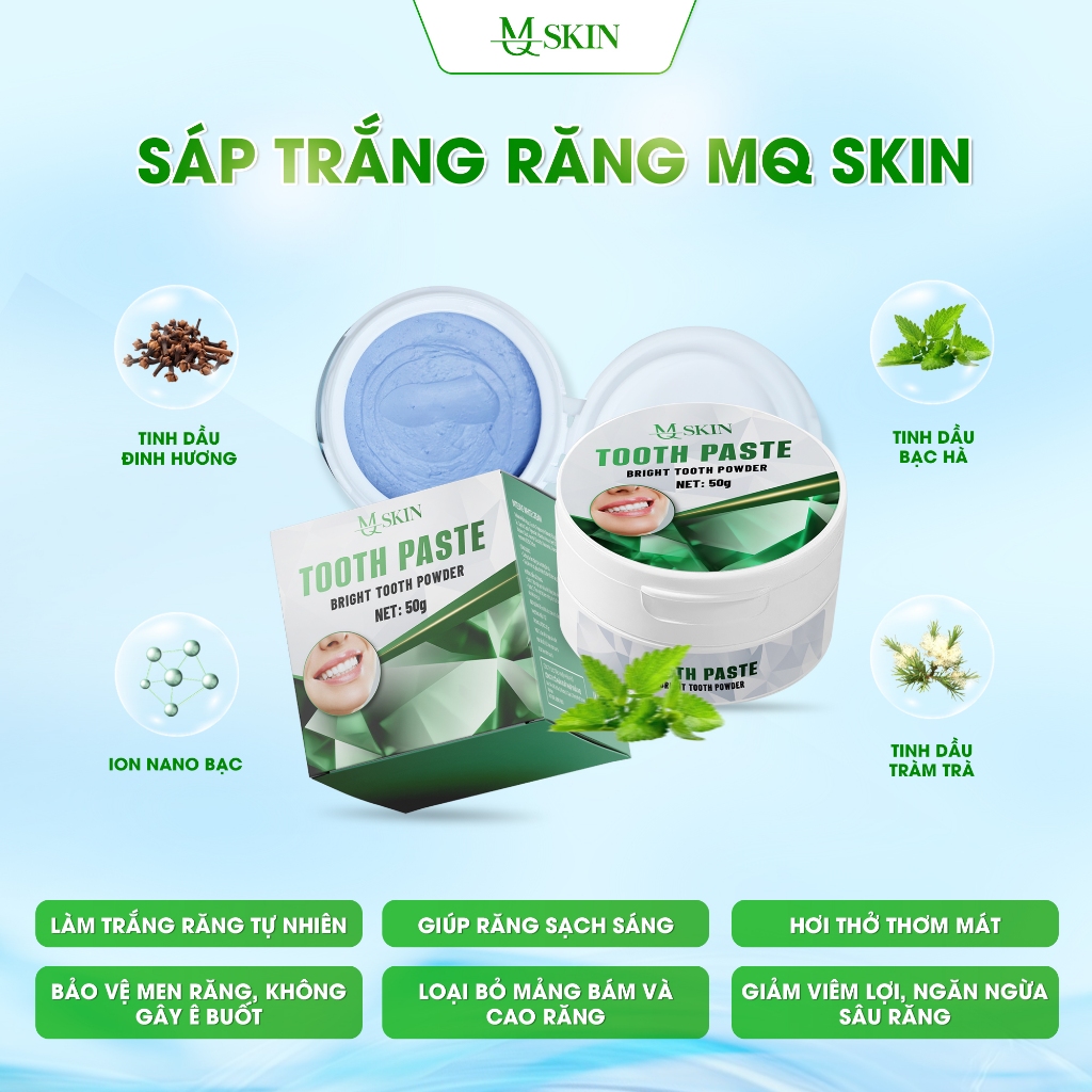 [TẶNG BÀN CHẢI 3 CHIỀU] [MQ SKIN] SÁP TRẮNG RĂNG TOOTH PASTE HỖ TRỢ TRẮNG SÁNG RĂNG BẬT TONE VÀ KHỬ MÙI