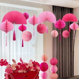Quạt Trang Trí Giấy Hồng Đỏ To Gấp Xếp Decor Tết Nhà Cửa 2025 Timo QT87