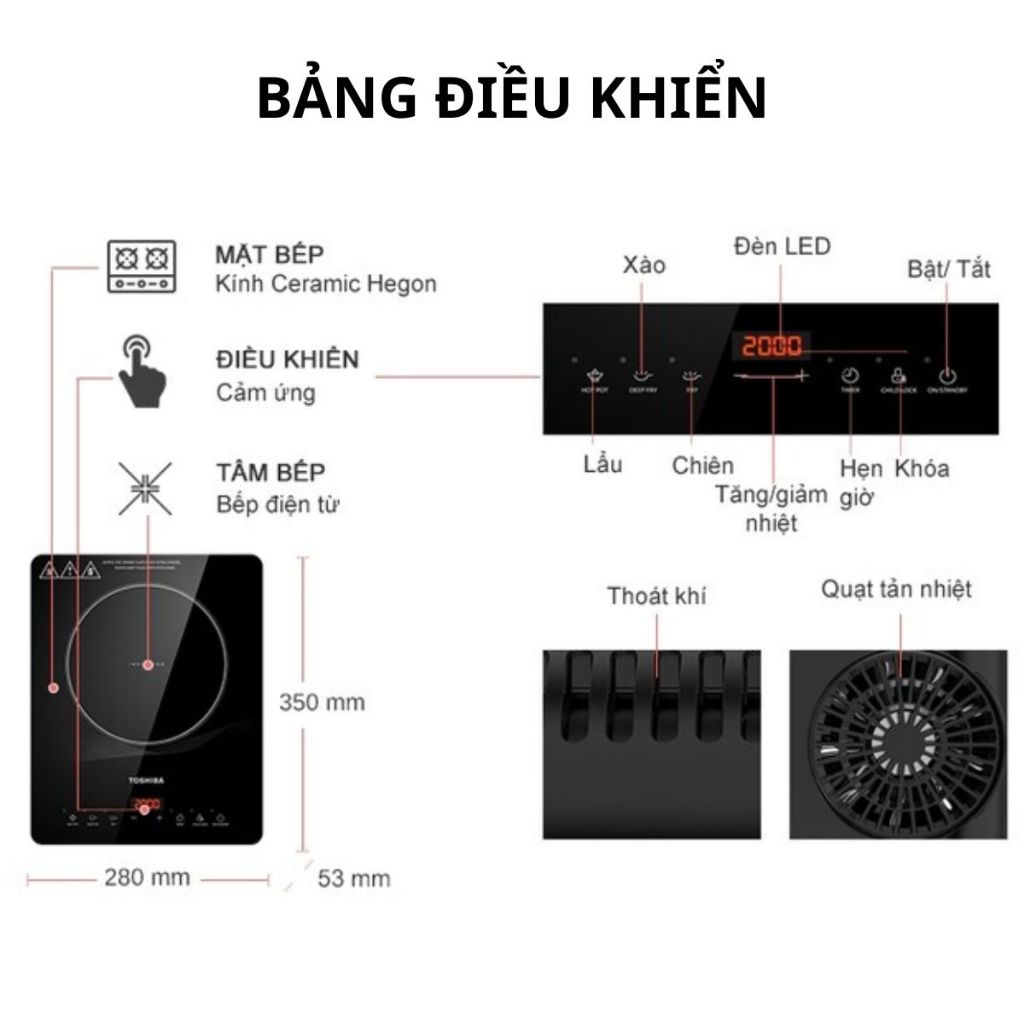 [Kèm nồi] Bếp điện từ Toshiba IC-20R1SV - Công suất 2000W - Bảo hành chính hãng 12 tháng