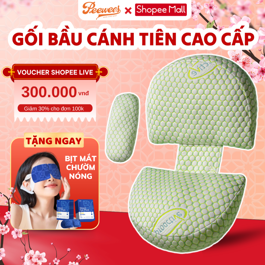 Gối Bầu Cánh Tiên Cao Cấp PeeWees Nâng Đỡ Bụng Toàn Diện, Giảm Tối Đa Đau Lưng, Giúp Cho Mẹ Bầu Ngủ Ngon Sâu Giấc