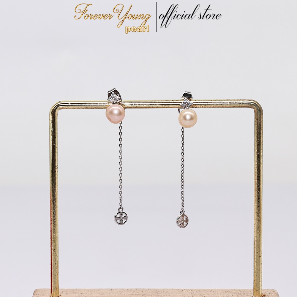 Mã BT55. Bông Tai mạ vàng 18K ngọc Trai Nuôi Nước Ngọt Dày 6-7Li . Forever Young Pearl