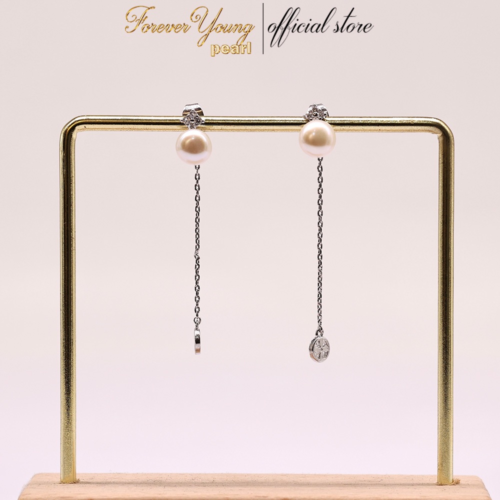 Mã BT55. Bông Tai mạ vàng 18K ngọc Trai Nuôi Nước Ngọt Dày 6-7Li . Forever Young Pearl