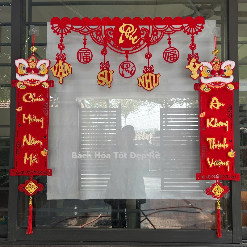 Comco dải liễng Thần tài lắc đầu Khánh nhung - Khung phôi làm vòng trang trí Tết màu đỏ họa tiết đẹp