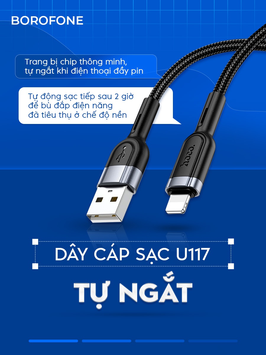 Ảnh Dây cáp sạc Hoco X89 2.4A 12W  dành cho iphone ipad, cáp H-UPF01-GR bọc dù bên bỉ, dài 1 mét 1