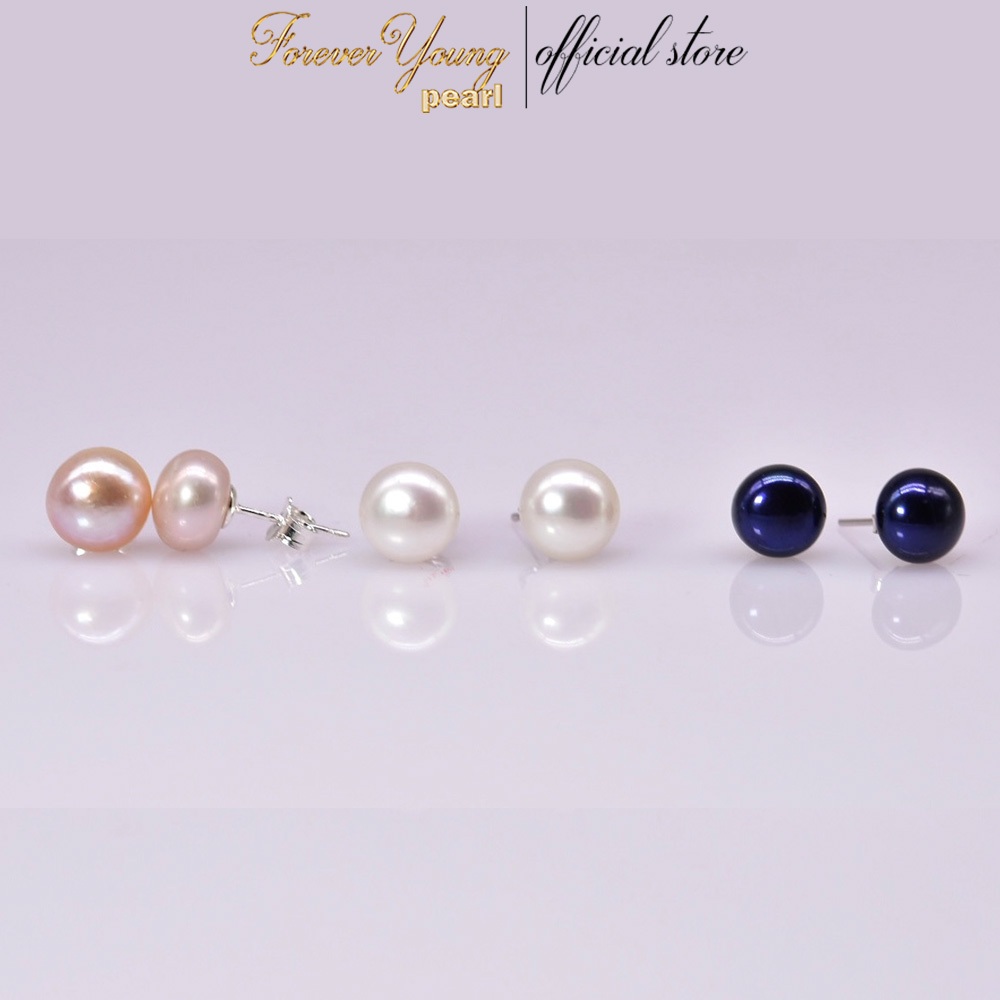 Mã BT18. Bông Tai ngọc Trai Nuôi Nước Ngọt Thiên nhiên 7-8 Li Nguyên Bản - Forever Young Pearl