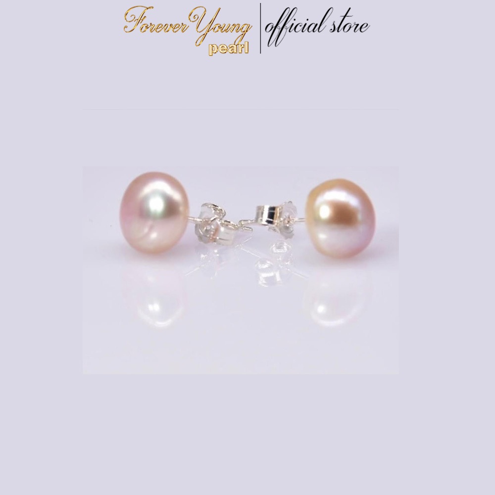 Mã BT18. Bông Tai ngọc Trai Nuôi Nước Ngọt Thiên nhiên 7-8 Li Nguyên Bản - Forever Young Pearl