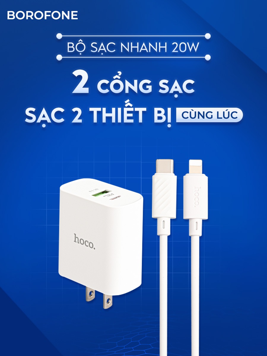 Ảnh Bộ sạc nhanh iphone 20W Hoco 2 cổng sạc USB + cáp H-UPF01-GO TypeC chính hãng 1