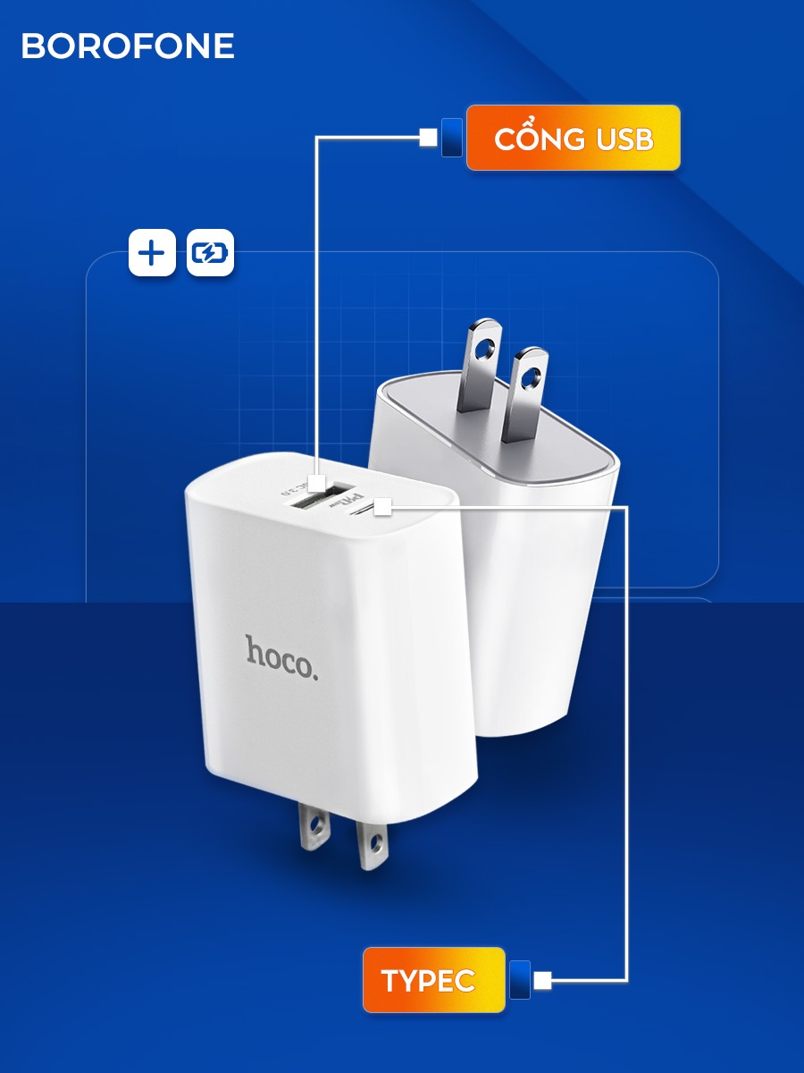 Ảnh Bộ sạc nhanh iphone 20W Hoco 2 cổng sạc USB + cáp H-UPF01-GO TypeC chính hãng 2
