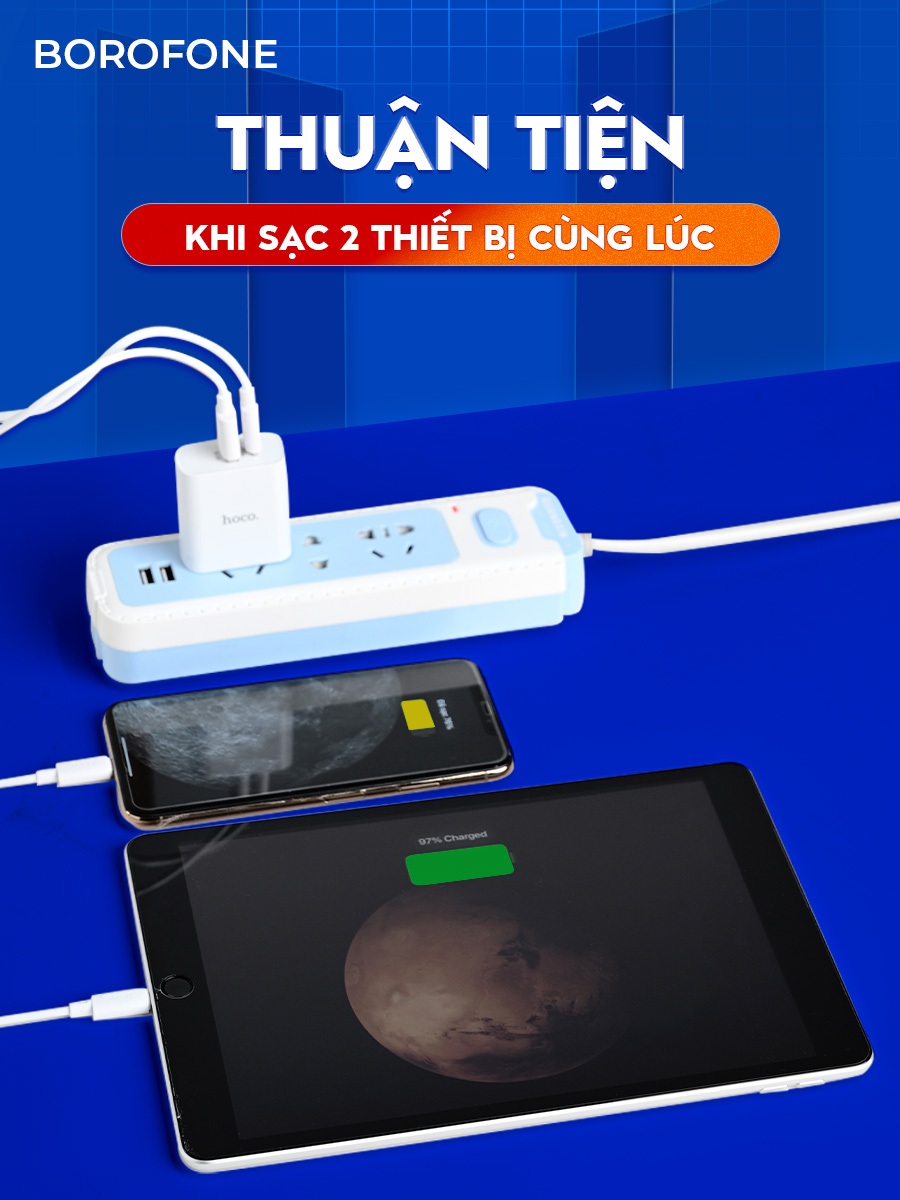 Ảnh Bộ sạc nhanh iphone 20W Hoco 2 cổng sạc USB + cáp H-UPF01-GO TypeC chính hãng 3