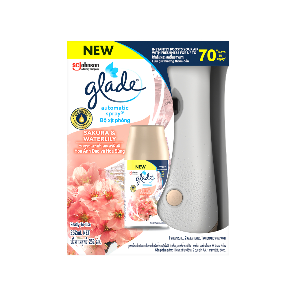Ảnh GLADE Combo Máy Xịt Hương Anh Đào Lily + Lõi Xịt 252ml – Hương Đinh Hương Trắng 1
