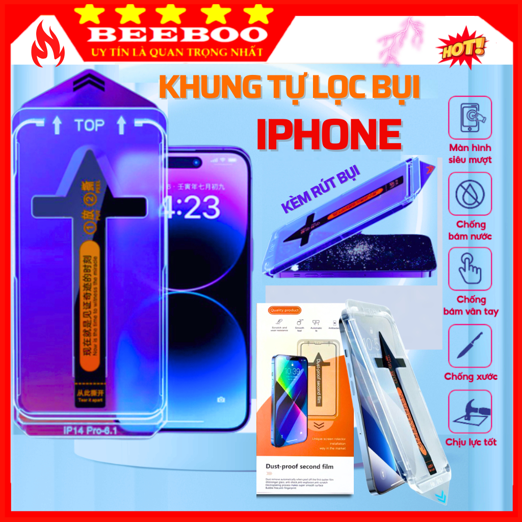 Kính cường lực iphone tự động dán rút bụi cho ip 17 Pro Max 16 Pro Max ...
