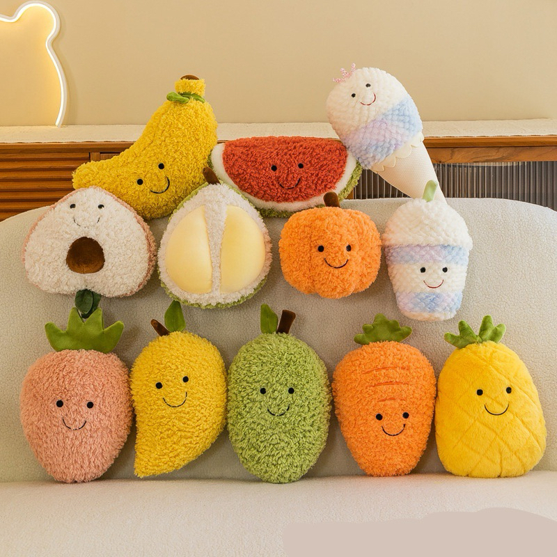 Gấu Thú Bông Hình Rau Củ Trái Cây Nhiệt Đới Healthy Cà Rốt Sầu Riêng Chuối Dưa Hấu Cute Size Mini Mềm Lông Xù
