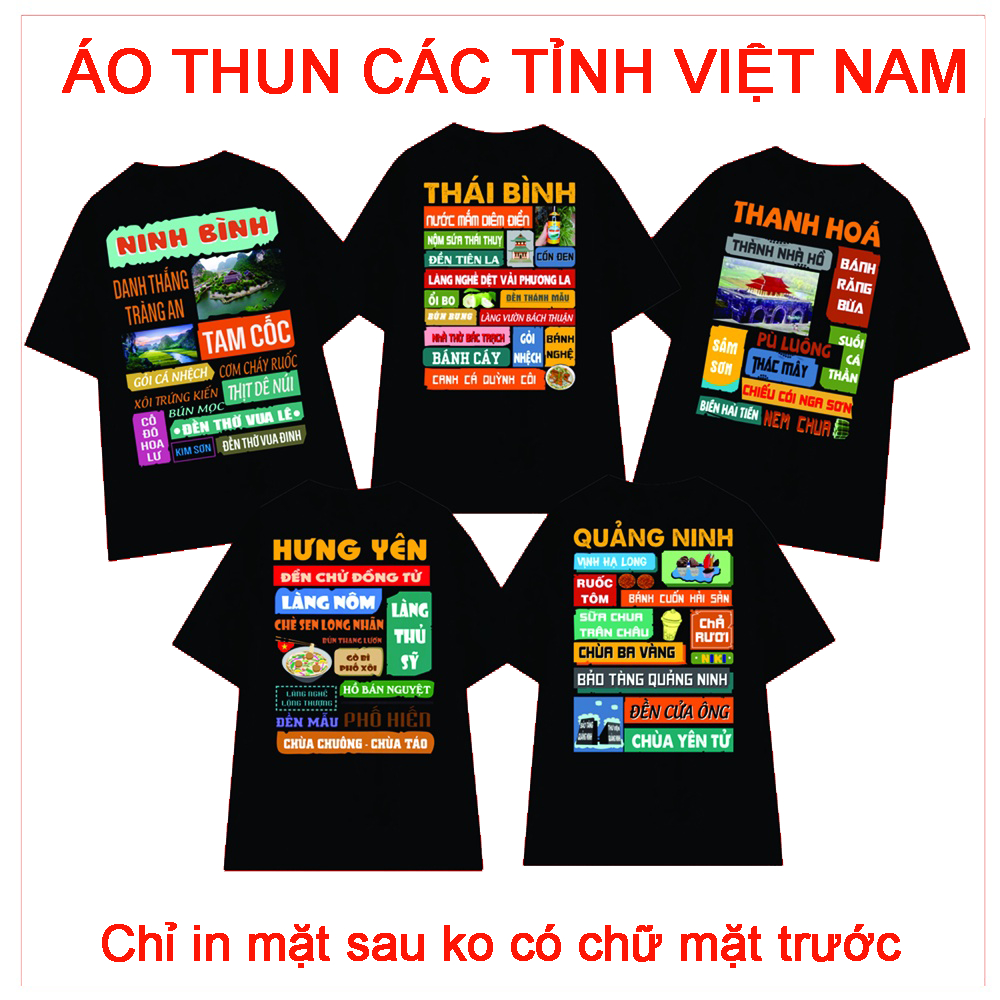 Áo phông unisex 63 TỈNH VIỆT NAM áo thun Quảng Ngãi,Quảng Nam,Bình Định,Phú Yên,Khánh Hòa,Ninh Thuận,Bình Thuận,Lâm Đồng