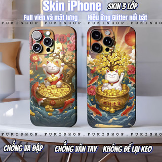 Miếng dán Skin Mặt lưng Sau full viền Mẫu Mèo Năm Mới Dành Cho 16 pro max 15 pro max 14 pro max 13 pro max 12 pro