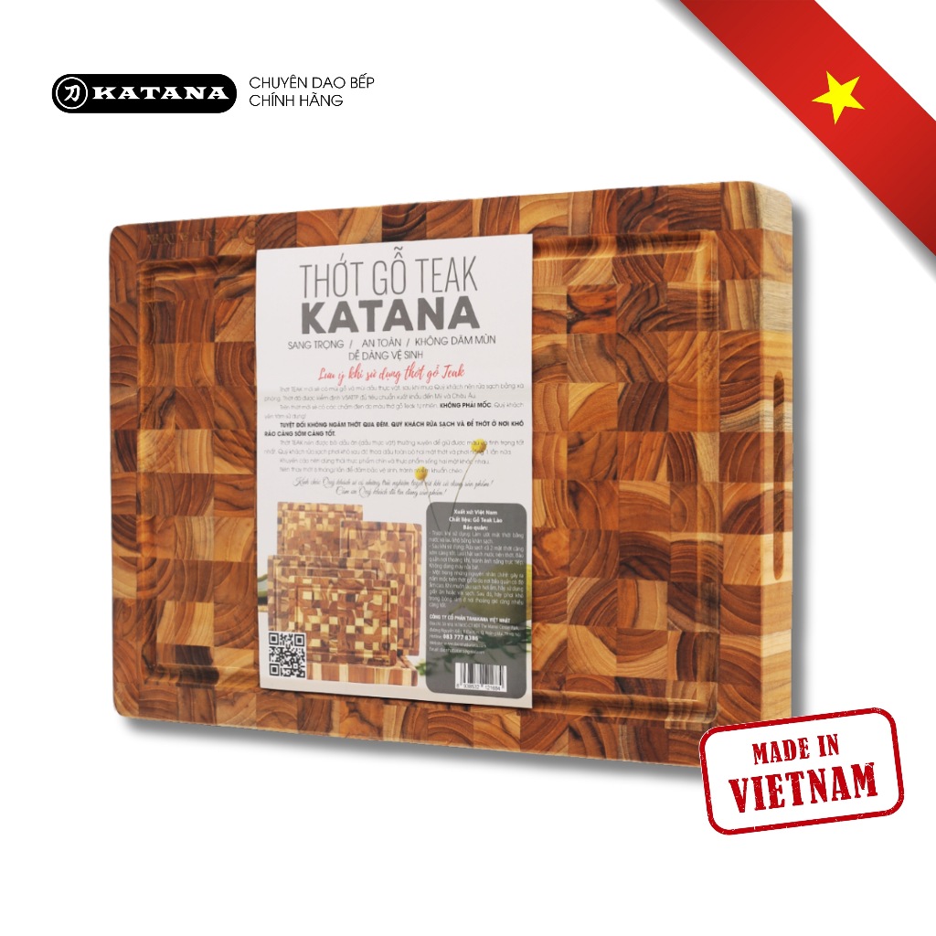 Ảnh Thớt Gỗ Teak KATANA Chính Hãng Siêu Tiện Dụng Vừa Băm Thái Decor An Toàn Vệ Sinh - KT01 250x350x25mm 1