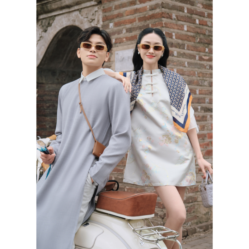 Set áo dài cách tân nam nữ hiện đại thiết kế LILA áo dài lụa Hồ Điệp - Thạch Lam dáng suông