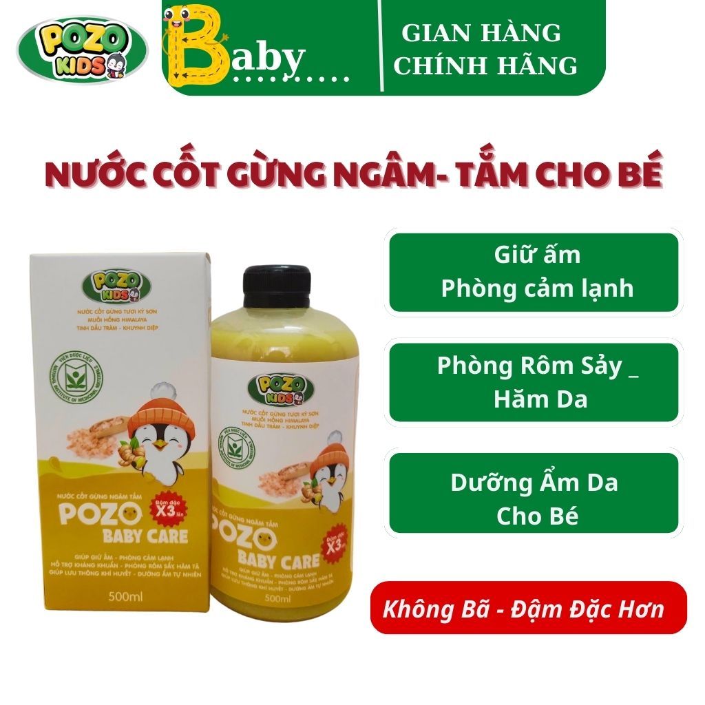 Ảnh Nước Cốt Gừng Tràm Khuynh Diệp Ngâm Chân, Tắm Bé Pozo Baby Care Hỗ Trợ Giúp Giữ Ấm, Phòng Cảm Cho Bé 500ml 1