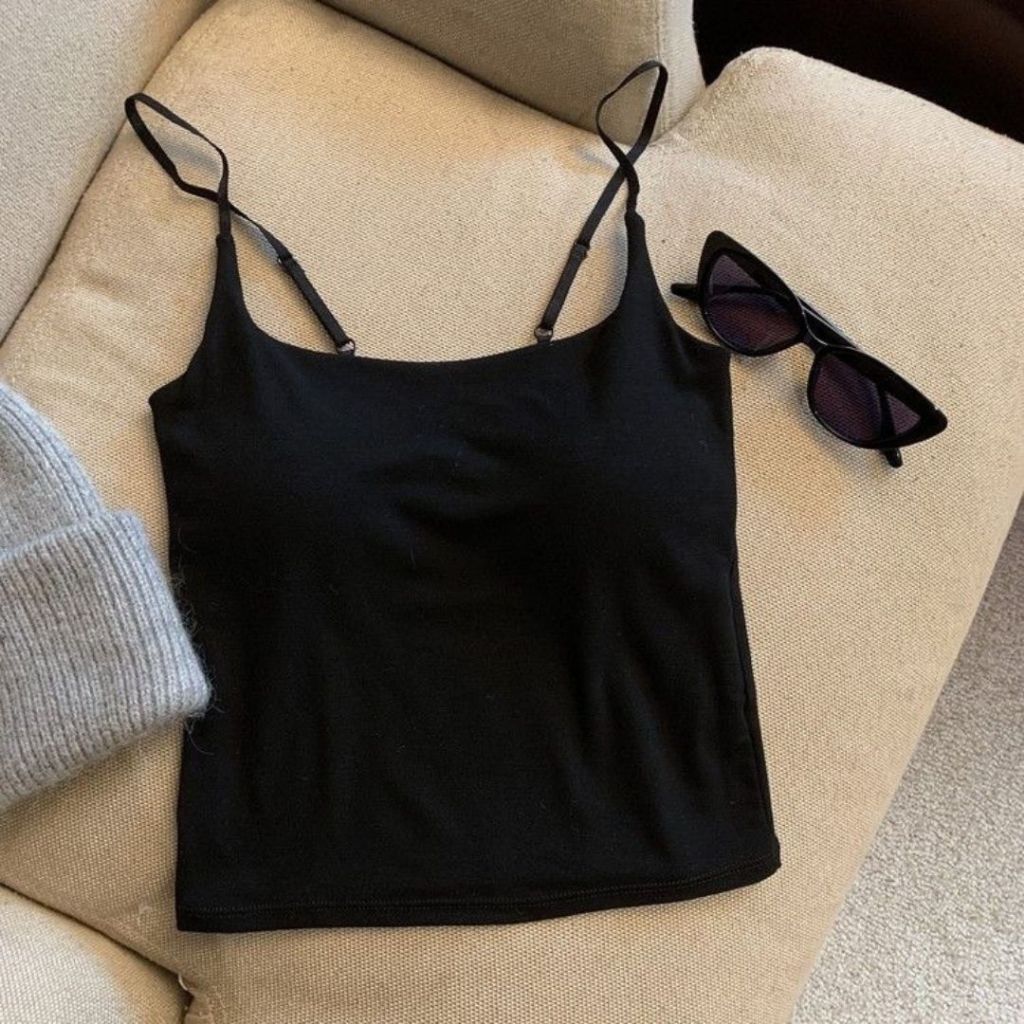 TudoQuinzy Áo Bra Cotton 2 Dây Có Quai Điều Chỉnh Ôm Body Dáng Dài Kèm Mút Đệm Ngực  Hàng Túi Zíp Cao Cấp