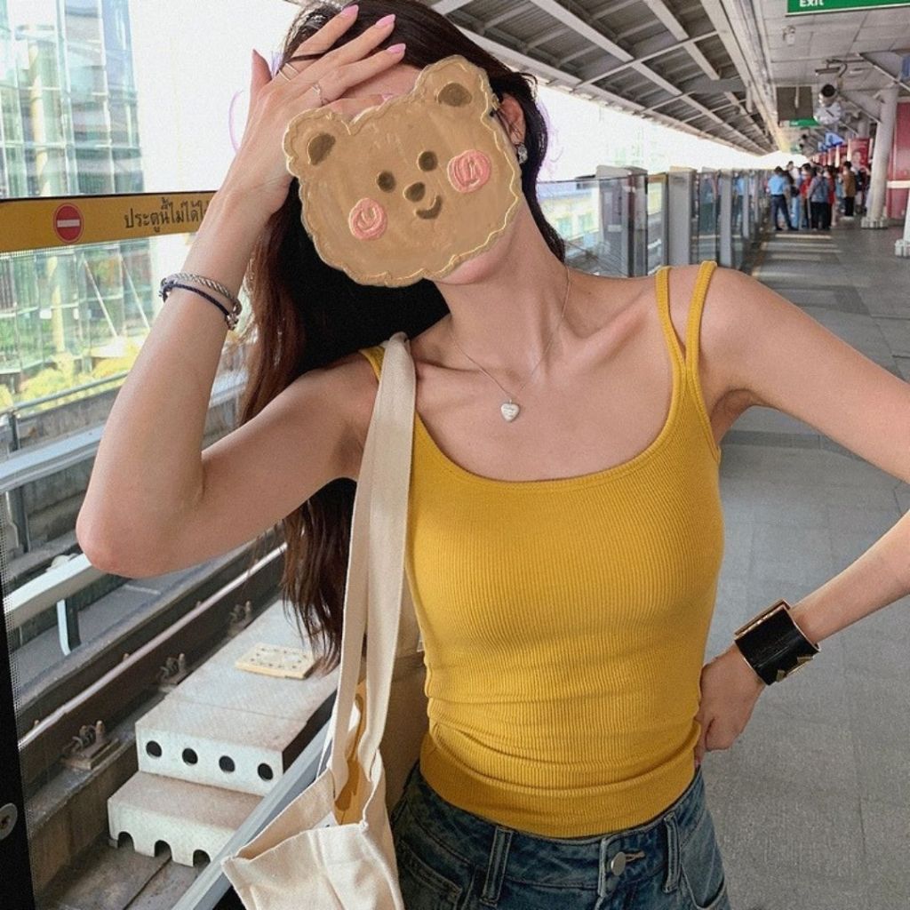 TudoQuinzy Áo 2 Dây Nữ Có Miếng Lót Ngực Dây Đeo Vai Đôi dành cho nữ phong cách Hàn Quốc