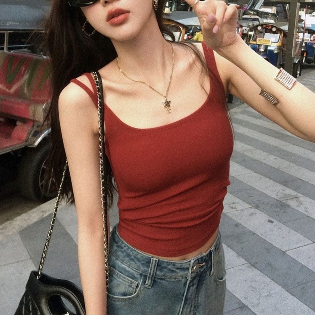 TudoQuinzy Áo 2 Dây Nữ Có Miếng Lót Ngực Dây Đeo Vai Đôi dành cho nữ phong cách Hàn Quốc