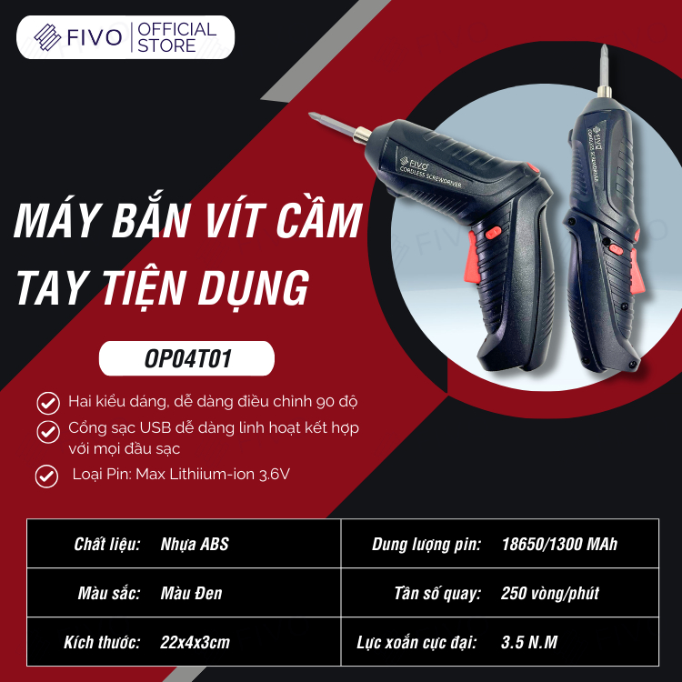 Ảnh Máy Bắn Vít Cầm Tay Không Dây FIVO OP04, Linh Động 2 Kiểu Dáng, Tặng Kèm Dây Sạc Và 1 Đầu Vít, Nhỏ Gọn Tiện Dụng 2