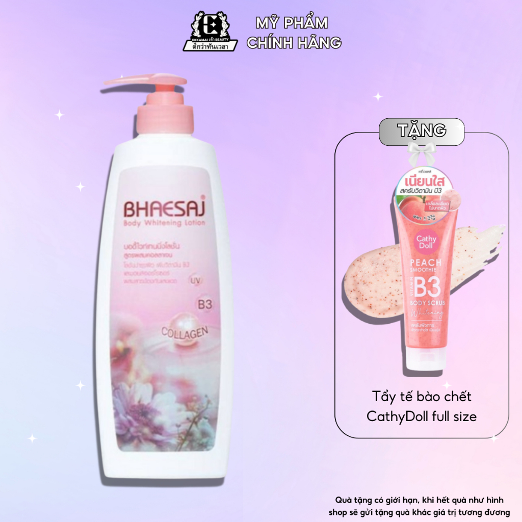 Sữa dưỡng thể giàu vitamin B3 Alpha Butin giúp trắng da toàn thân dung tích 400ml BHAESAJ hàng nội địa Thái Lan