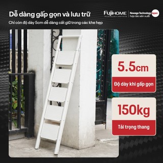 Thang ghế gấp gọn FUJIHOME SL105W bản to 5 bậc tiện lợi - Chất liệu thép carbon - Công nghệ đúc mờ - Chống bám bụi bẩn