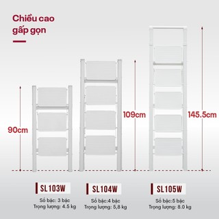 Thang ghế gấp gọn FUJIHOME SL105W bản to 5 bậc tiện lợi - Chất liệu thép carbon - Công nghệ đúc mờ - Chống bám bụi bẩn
