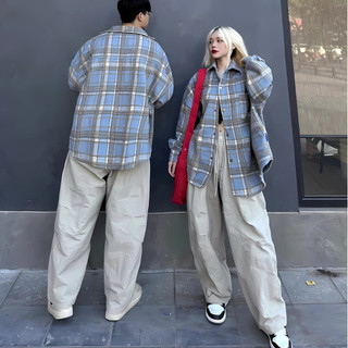 Áo kẻ sơ mi nam nữ thời trang flanel chất vải cotton dạ dày dặn phom rộng