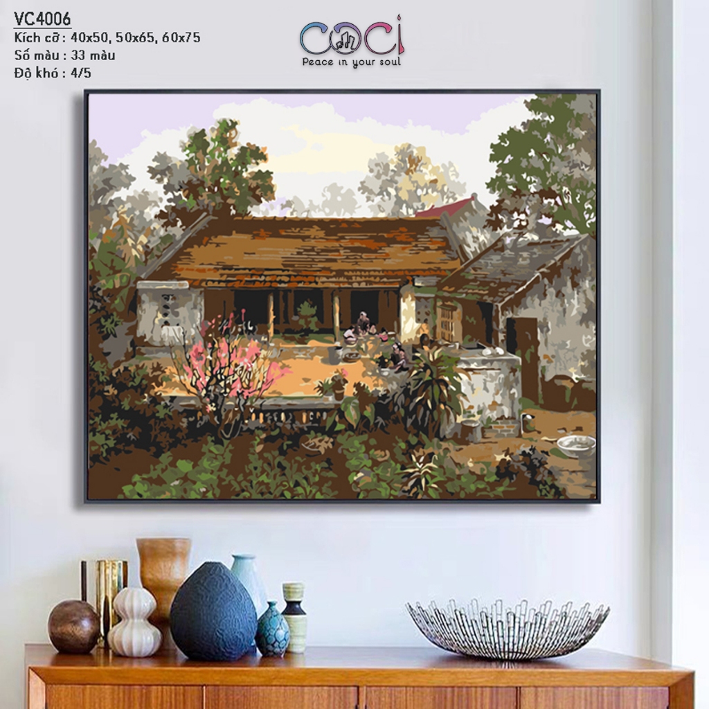 Tranh số hóa Tết Xưa Làng Quê Việt Nam COCI Tự Tô Màu Decor Làm Quà Tặng Handmade có khung VC4006