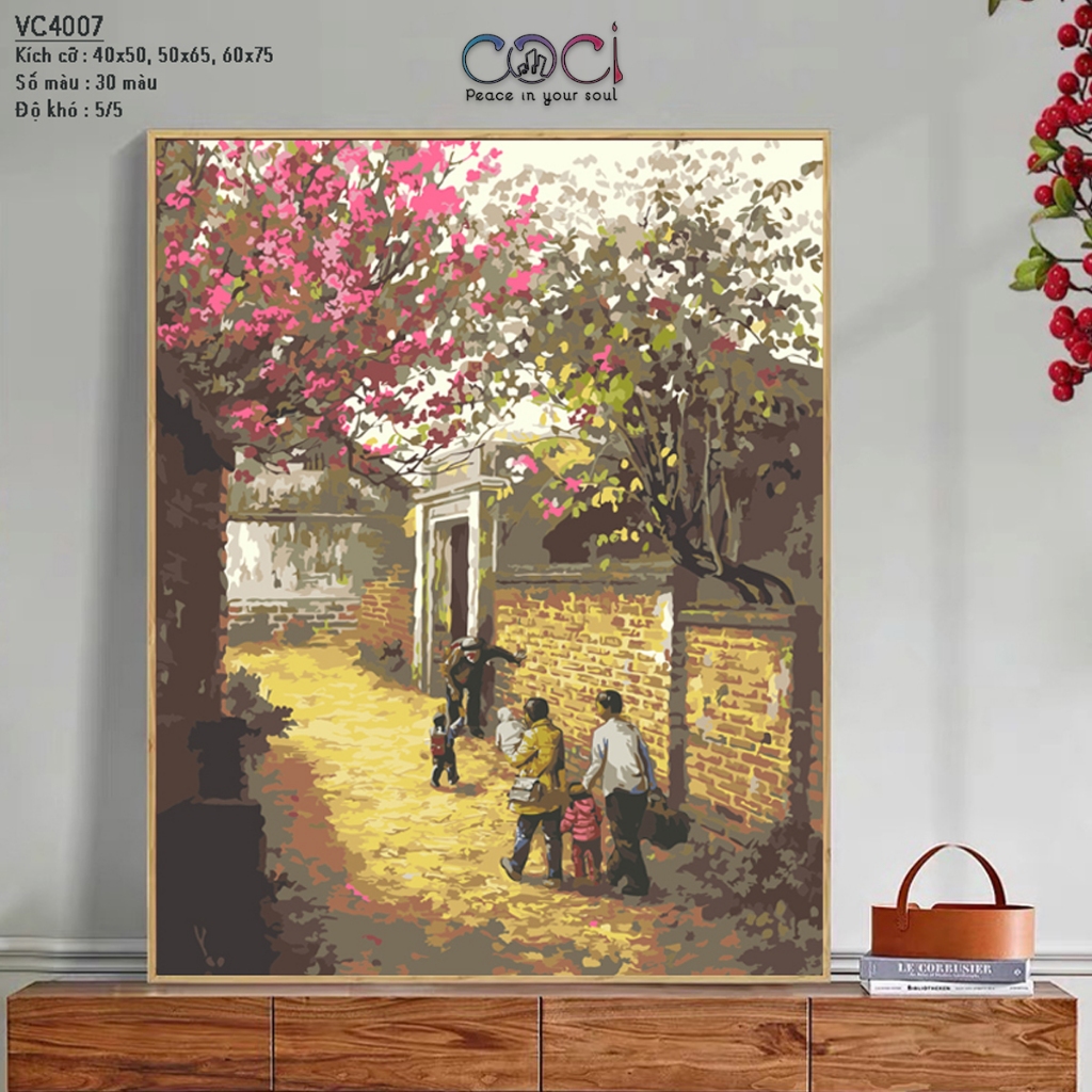 Tranh Tô Màu Theo Số Tết Xưa Làng Quê Việt Nam COCI Tự Tô Decor Làm Quà Tặng Handmade VC4007