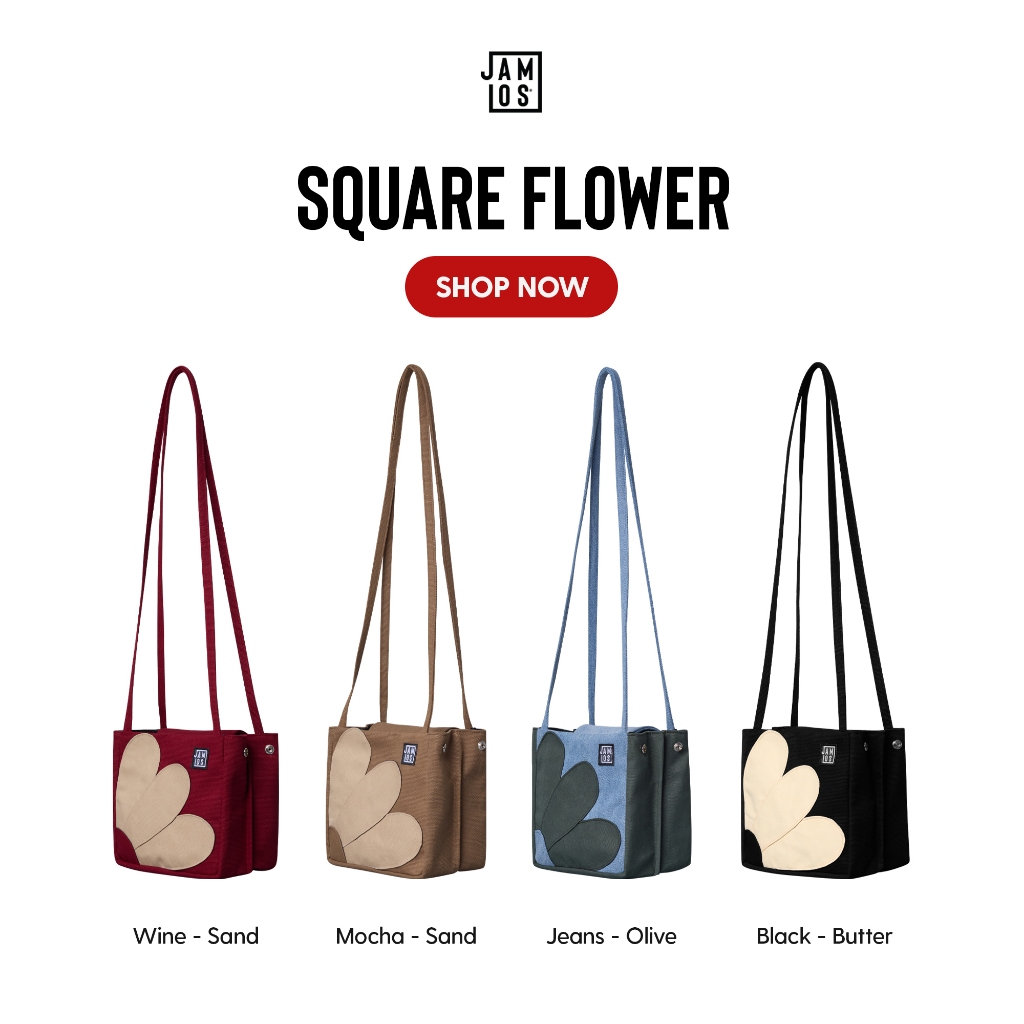 Jamlos Square Flower - Túi hoạ tiết hoa vải canvas dáng vuông đeo vai ...