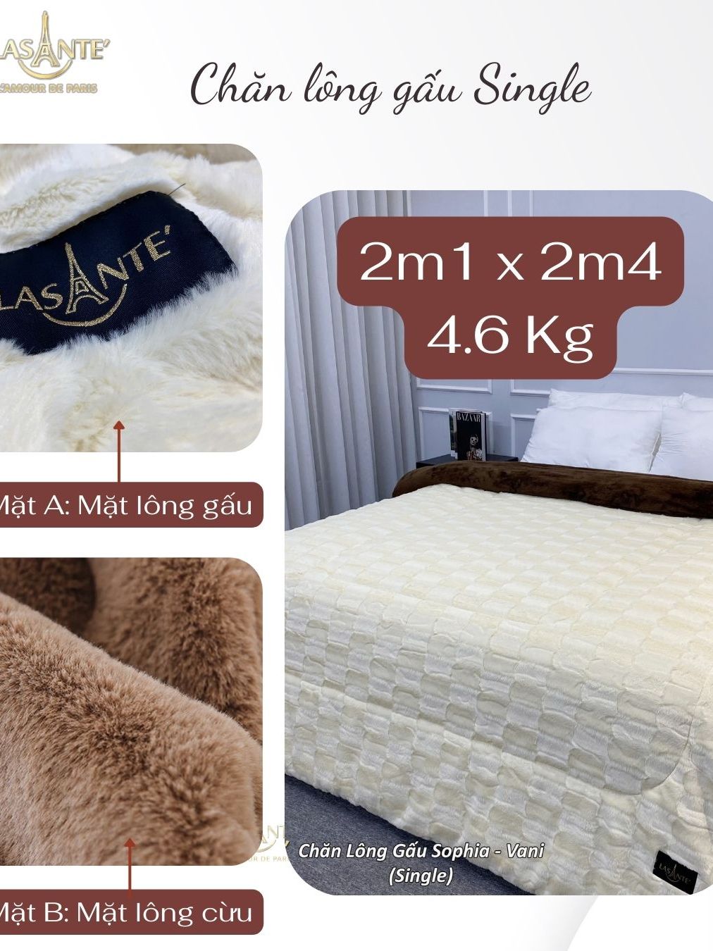 Ảnh 🎇[𝐗𝐚̉ 𝐤𝐡𝐨 𝐭𝐞̂́𝐭 𝟐𝟎𝟐𝟓] Chăn Lông Mùa Đông Đại Hàn Gấu Bắc Cực(single) Lasante 4.6 Kg Lasante 2m1*2m4 2
