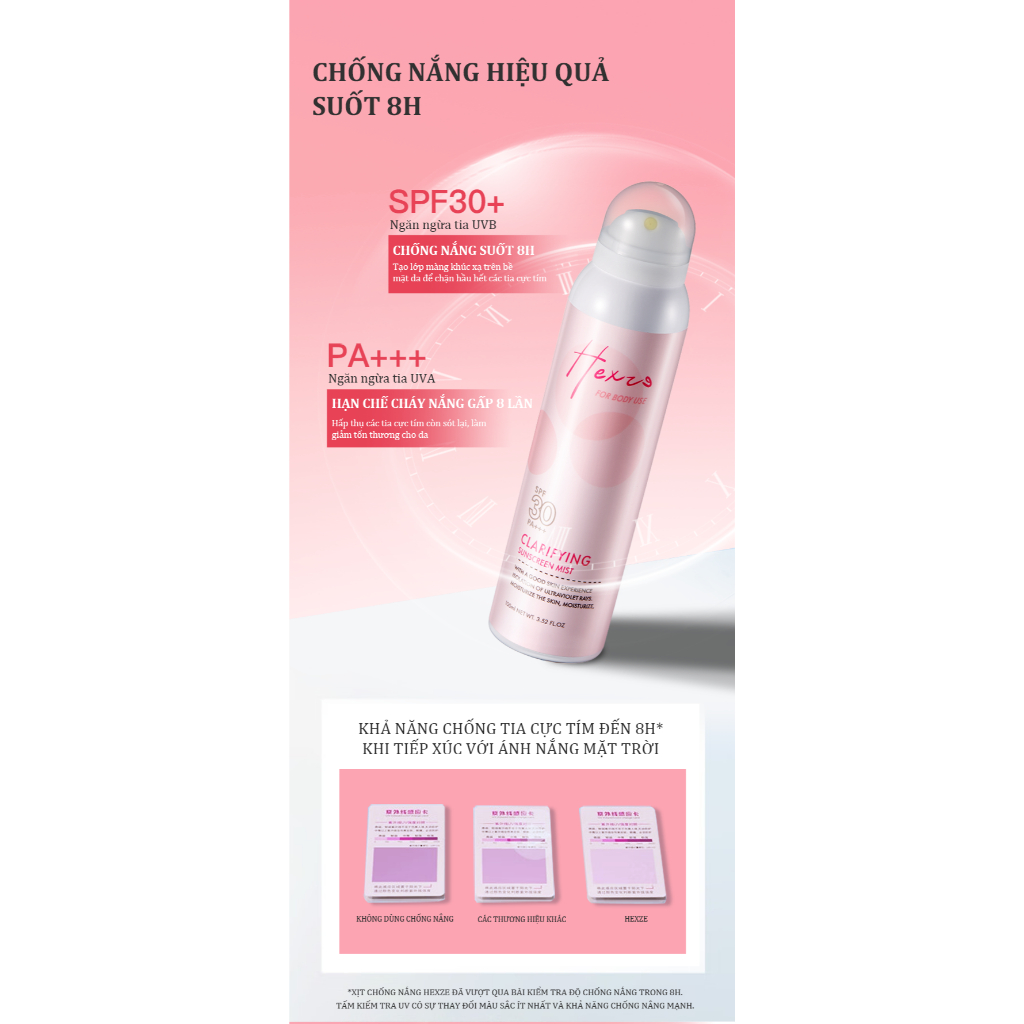 Xịt chống nắng nâng tone HEXZE 100ml, SPF30 PA+++ hấp thụ tia cực tím, dưỡng trắng, nâng tone da