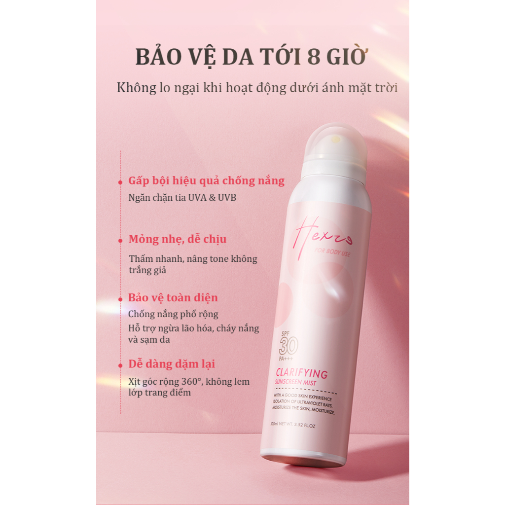 Xịt chống nắng nâng tone HEXZE 100ml, SPF30 PA+++ hấp thụ tia cực tím, dưỡng trắng, nâng tone da
